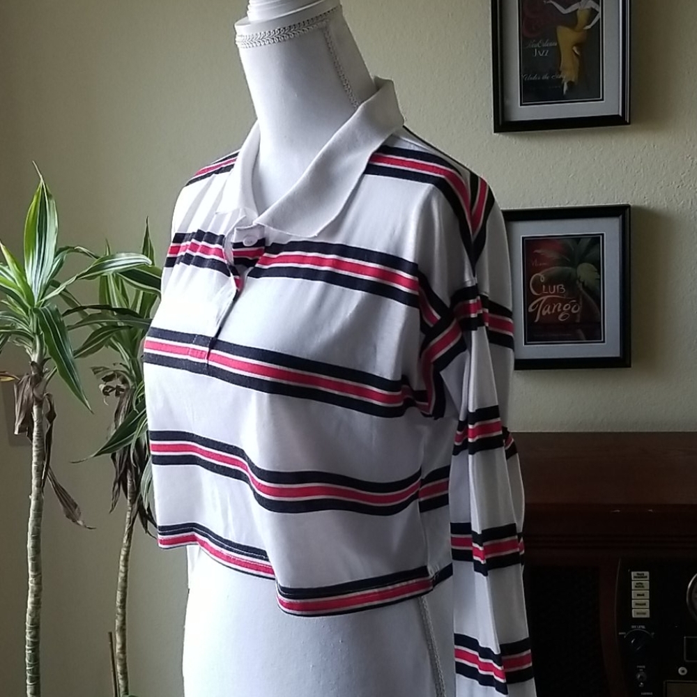 Shein White Red Black Striped Crop Top